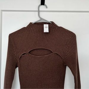 NWT Gap Mockneck Cutout Midi Sweater Dress Size Medium in Cozy Brown